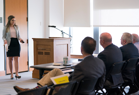 Image of a student presenting a project during the Mid-Hudson Regional Business Plan competition.